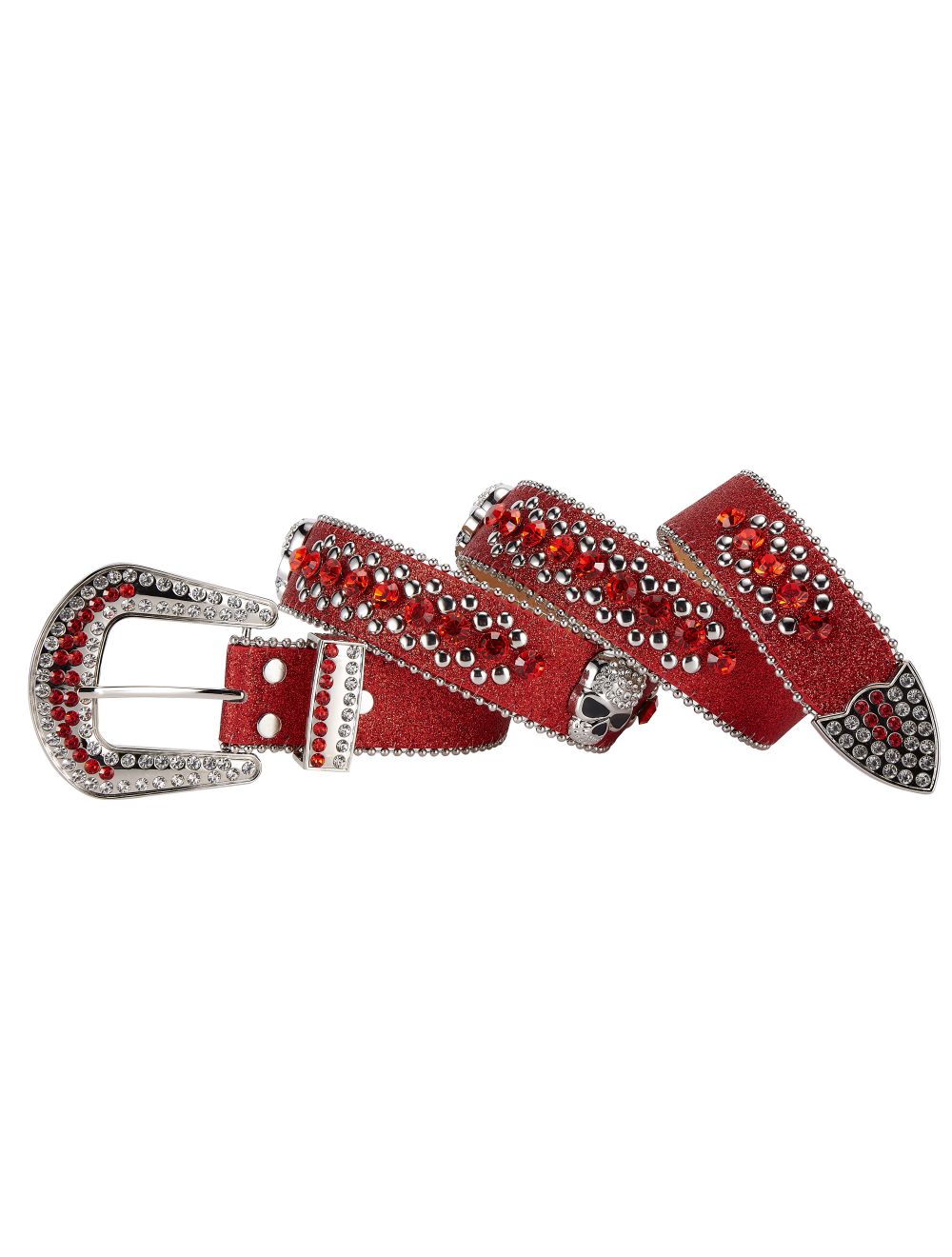Men's Women's Skull Red Rhinestone Belt