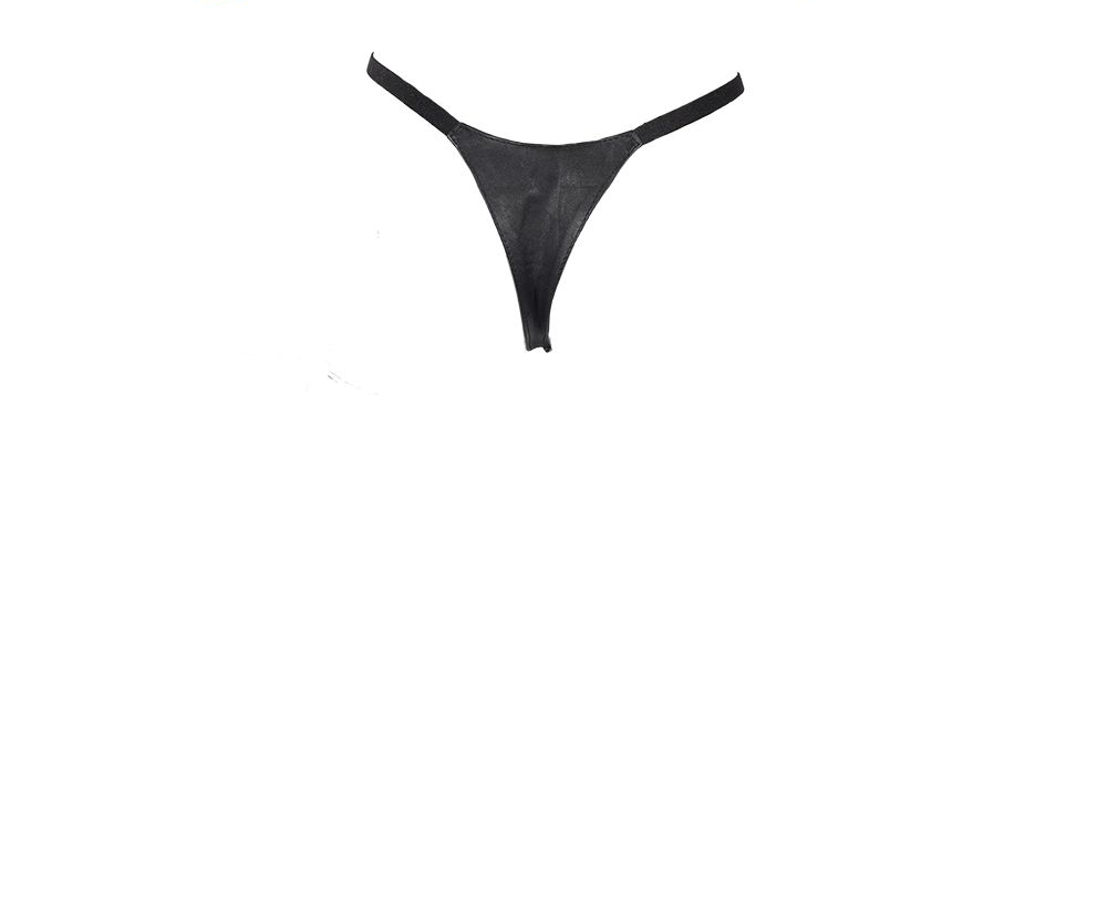 Womens Black Leather Thong