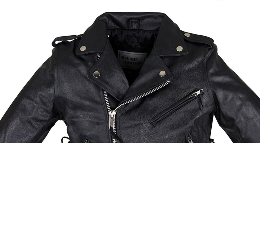Teens Leather Motorcycle Jacket With Snap Down Collar