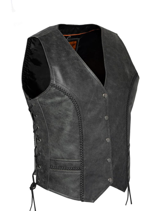 Women's Long Gray Motorcycle Vest