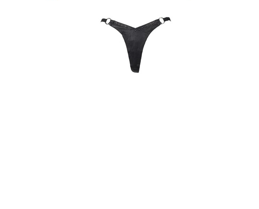 Womens Black Leather Thong